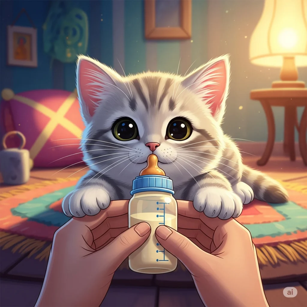Little poor kitty is eating the milk