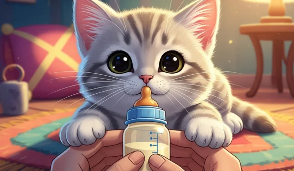 Little poor kitty is eating the milk