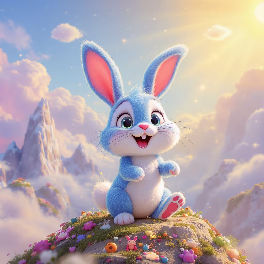 چگونه وزن مناسب خرگوش را حفظ کنیم: توصیه های حرفه ای 1 A cartooni animation blue pink little cute rabbit in shining jugle mountain