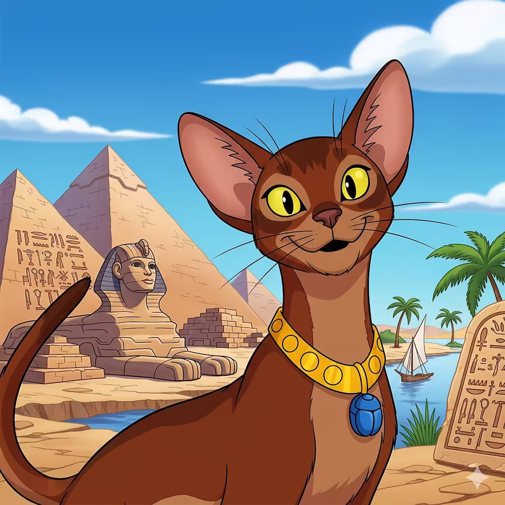 جامع ترین معرفی گربه نژاد حبشی Abyssinian: تاریخچه، رفتار و خصوصیات + بیماری های گربه حبشی 1 an animated cartoon happy cute Abyssinian cat breed